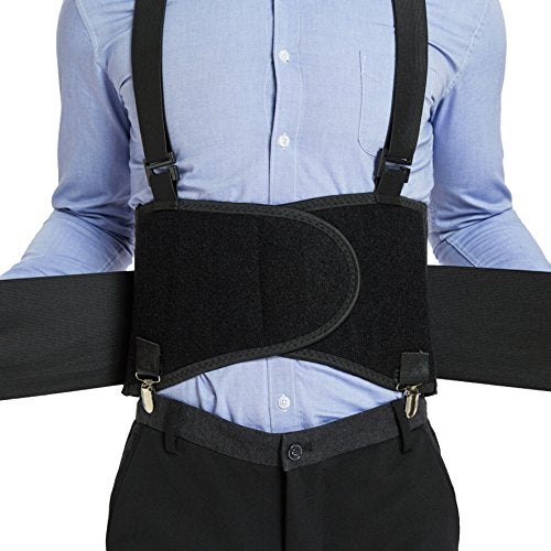 NeoTech Care Lumbar Brace with Removable Pants Clips & Detachable Suspenders - Back Support Belt - Adjustable, Light, Breathable - Shoulder Holsters - Work, Posture (Black, Size L) - Image 5