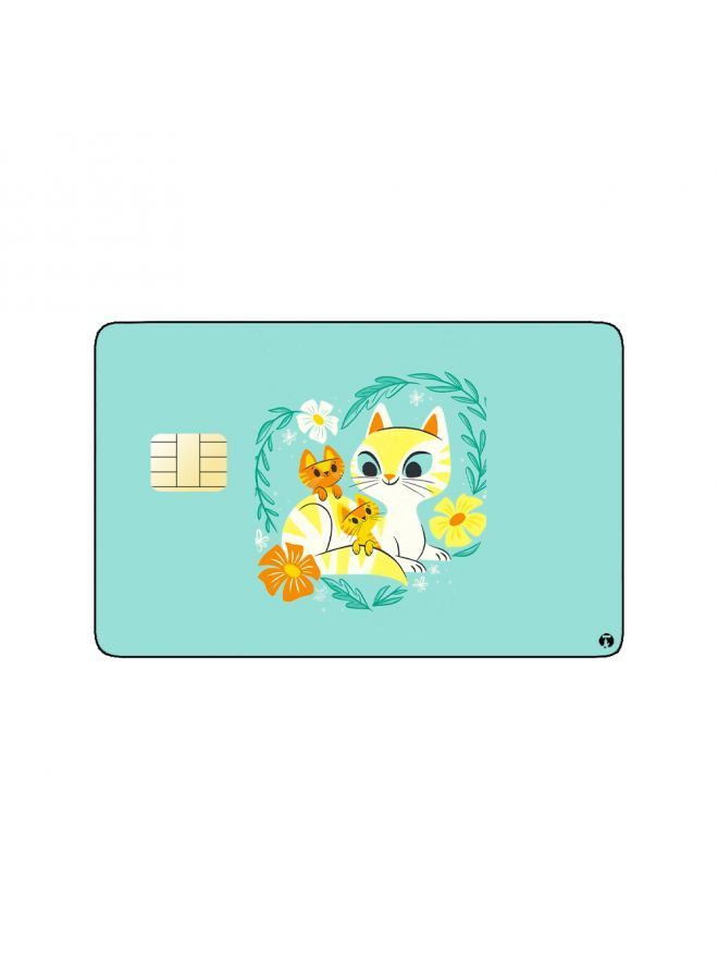 RKN PRINTED BANK CARD STICKER Cute Cats Drawing With Flowers - Image 1