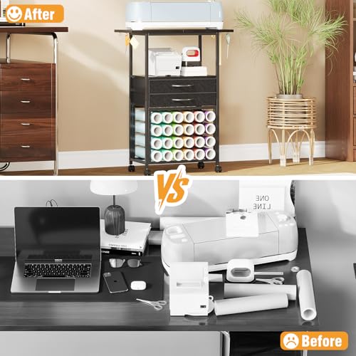 VENNQD Organizer and Storage Stand Compatible with Cricut Machines,Rolling Storage Cart/Shelf with 24 Vinyl Roll Holders，2 Fabric Drawer,Accessories Holder,Tool Hook for Craft Room Home (Black) - Image 5