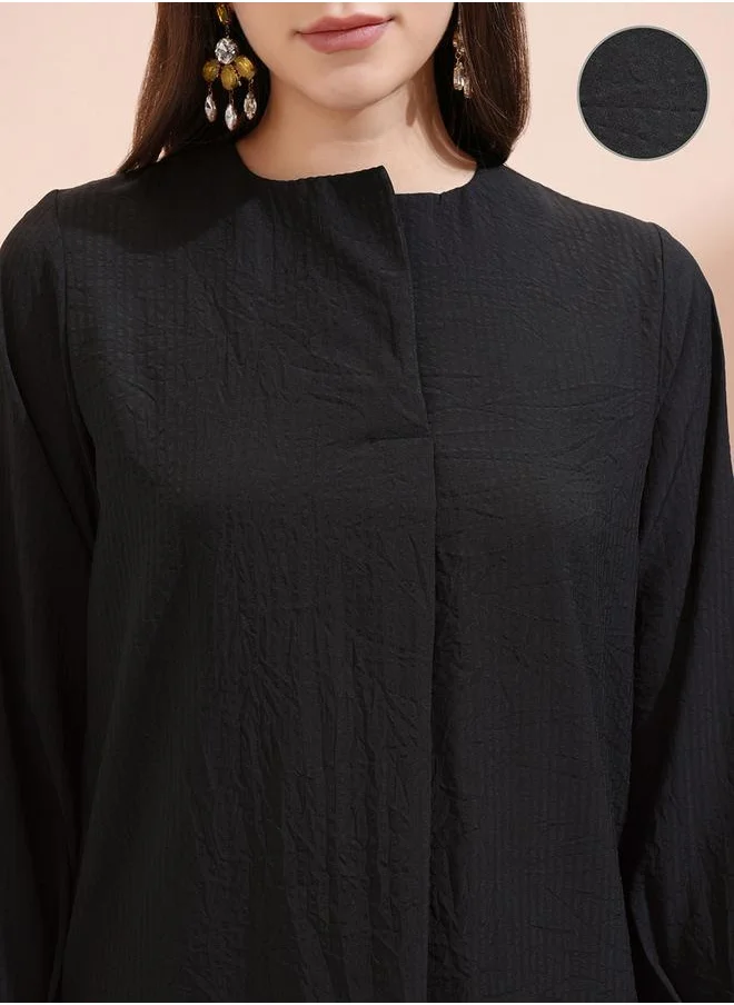 Vishudh Textured Round Neck Longline Tunic and Mid Rise Pants Co-Ords by Styli