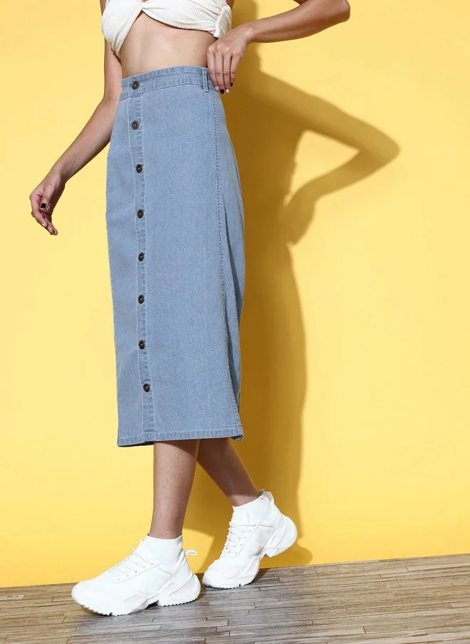 SASSAFRAS Blue Denim Midi Skirt for Women