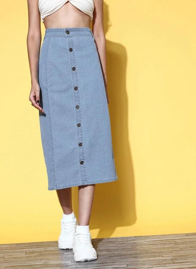 SASSAFRAS Blue Denim Midi Skirt for Women