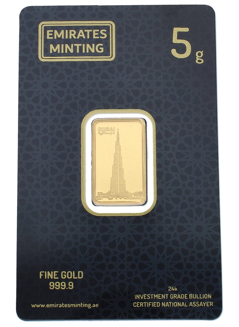 الإمارات مينتنج الإمارات لسك 5 جرام تصميم برج خليفة سبيكة ذهب نقاوة 999.9 - Image 1