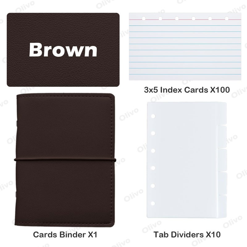 Olivo 3x5 Lined Index Cards with Ring Binder Holder and Dividers, 100 Note Cards, Brown - Image 2
