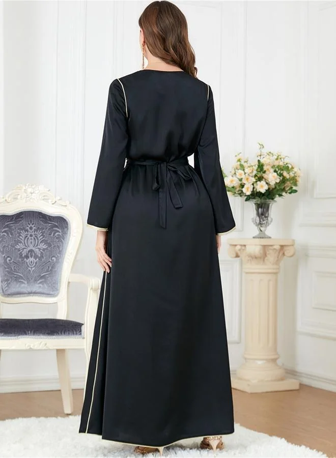 Take Two  Women Black Graphic Patch Detail Belted Jalabiya for Women | Best Price UAE