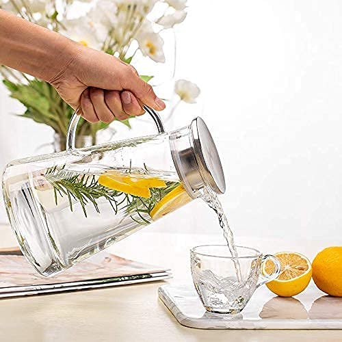 WEZOSHINET WEZOSHINET 1800ML Glass Water Jug with Stainless Steel Lid Handle 180L Transparent Beverage Carafe for Home Office Pitcher for Serve Water Juice Jug 1800ml Water jug SS Cap - Image 3
