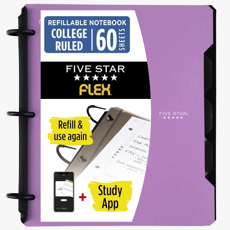 فايف ستار Flex Hybrid Notebinder، 2.5 سم مجلد، دفتر ملاحظات ومجلد كلها في واحد، بنفسجي (29328Ab6) - Image 1