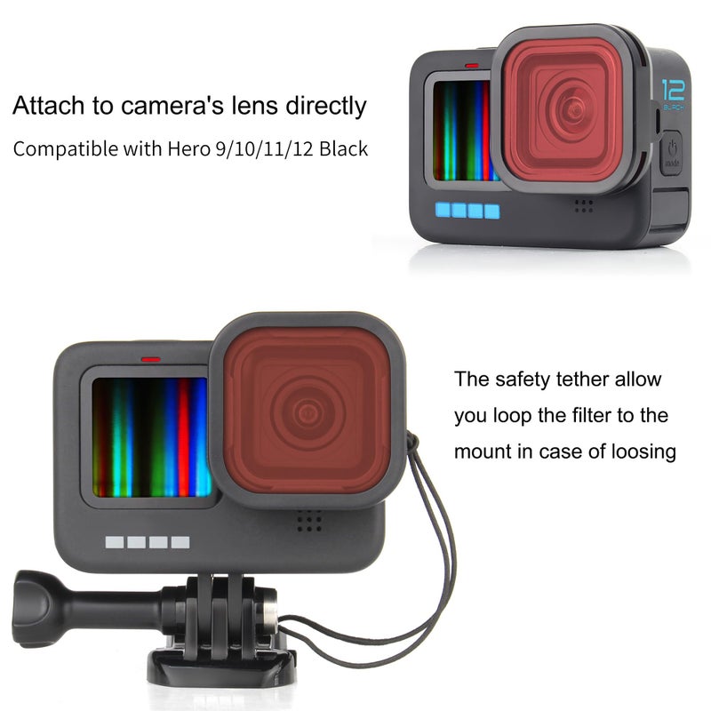 SOONSUN فلتر عدسة SOONSUN 3 عبوات لجهاز GoPro Hero 12 11 10 9 Black، (ND16، أحمر فاتح، ماجنتا) فلتر تصحيح لون الكثافة المحايدة لحماية عدسة الغوص لجهاز Go Pro Hero 9/10/11/12 ملحقات - Image 3