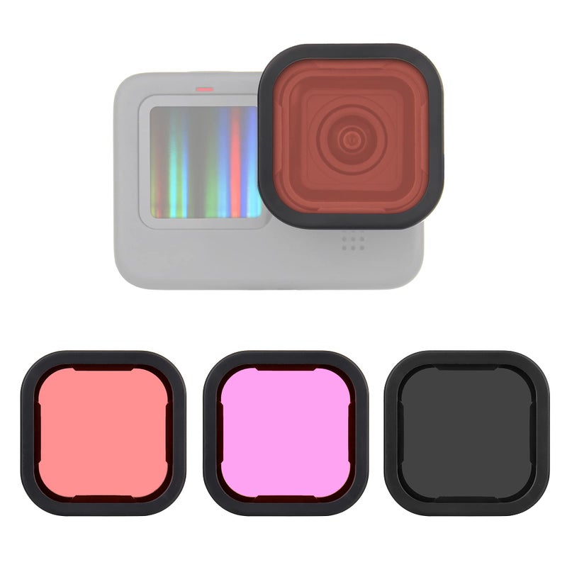 SOONSUN فلتر عدسة SOONSUN 3 عبوات لجهاز GoPro Hero 12 11 10 9 Black، (ND16، أحمر فاتح، ماجنتا) فلتر تصحيح لون الكثافة المحايدة لحماية عدسة الغوص لجهاز Go Pro Hero 9/10/11/12 ملحقات - Image 1