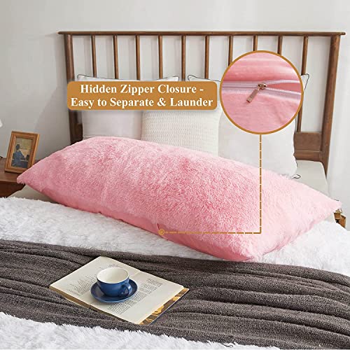 Cottonfry Ultra Soft Velvet Body Pillow Cover with Hidden Zipper, Light Pink Fur, 20x54 Inch - Image 4