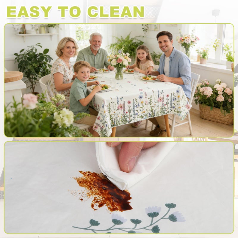 OUTCREATOR Spring Table Cloth Rectangle, Floral Waterproof Vinyl Tablecloth with Flannel Backing, Wipeable Plastic Table Cover for Kitchen Dinner Party Decor(Spring Floral,52"x70") - Image 4