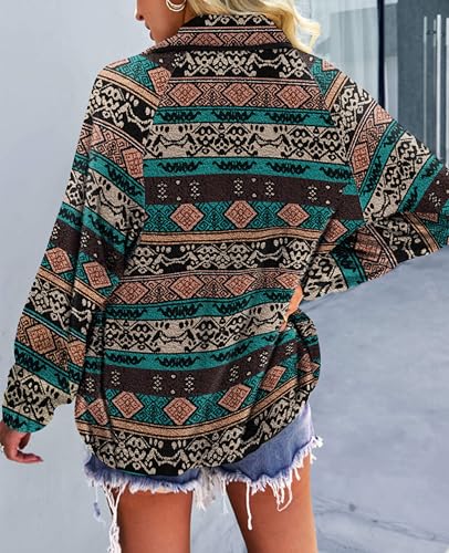 SELINK Womens Fleece Jacket Western Aztec Print Long Sleeve Snap Button Down Shacket Jackets with Pockets Black-M - Image 2