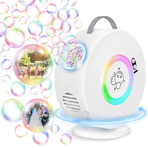 Weilim Bubble Machine Automatic LED Lights Bubble Blower for Kids Rechargeable Portable Bubble Maker Auto Rotating 90360 Outdoor Toy for Easter and Birthday Gift Party Wedding Led White - Image 1