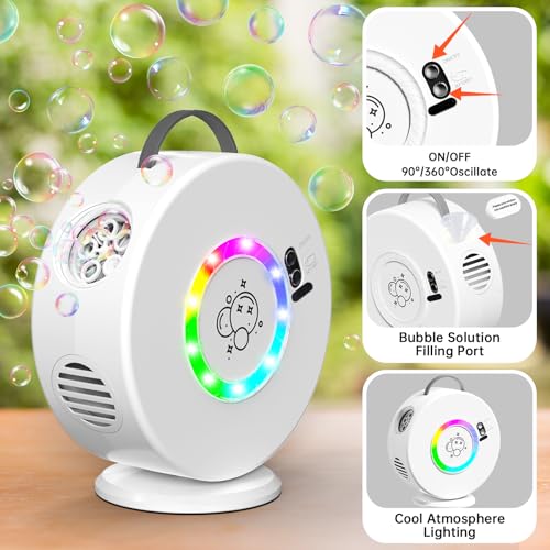 Weilim Bubble Machine Automatic LED Lights Bubble Blower for Kids Rechargeable Portable Bubble Maker Auto Rotating 90360 Outdoor Toy for Easter and Birthday Gift Party Wedding Led White - Image 5