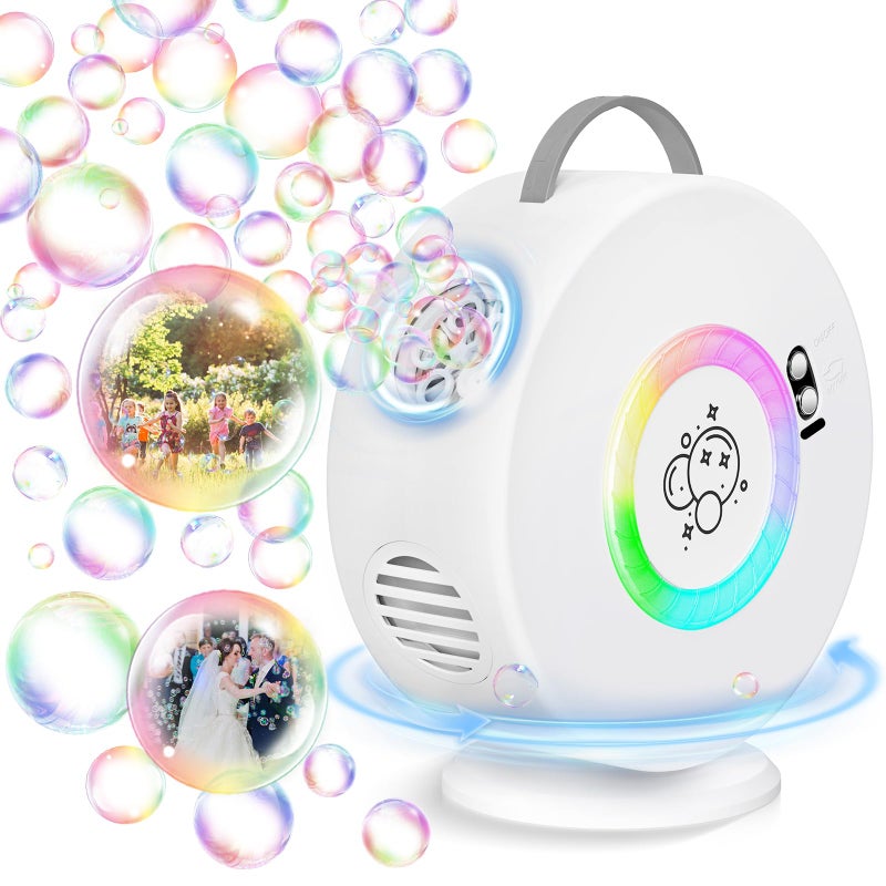 Weilim Bubble Machine Automatic LED Lights Bubble Blower for Kids Rechargeable Portable Bubble Maker Auto Rotating 90360 Outdoor Toy for Easter and Birthday Gift Party Wedding Led White - Image 3