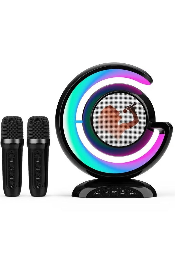 Wireless Microphones Portable Bluetooth Speaker with Bass Treble Adjustment Remote Control and LED Lights Supports - Image 1