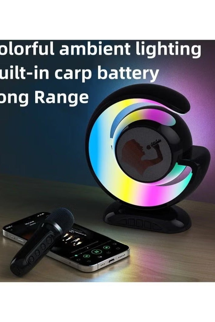Wireless Microphones Portable Bluetooth Speaker with Bass Treble Adjustment Remote Control and LED Lights Supports - Image 4