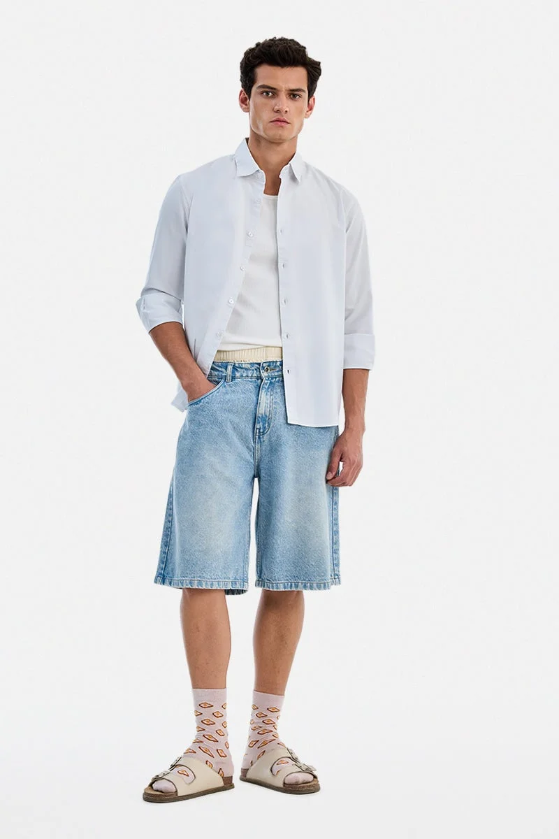 سنيتش Light Grey Solid Long Sleeve Regular Fit Shirt