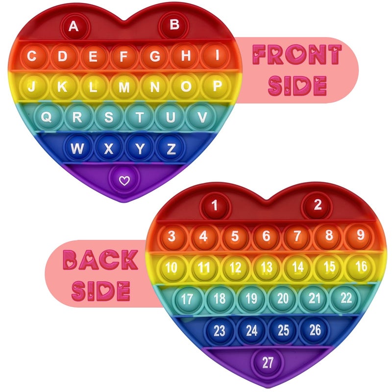 PETBSNVB Rainbow Heart Shaped Pop Bubble Valentines Fidget Toy with Letters and Numbers Xmas Gift Sensory Toy with Alphabets Kids Birthday Party Classroom Prize Stress Reliever - Image 4