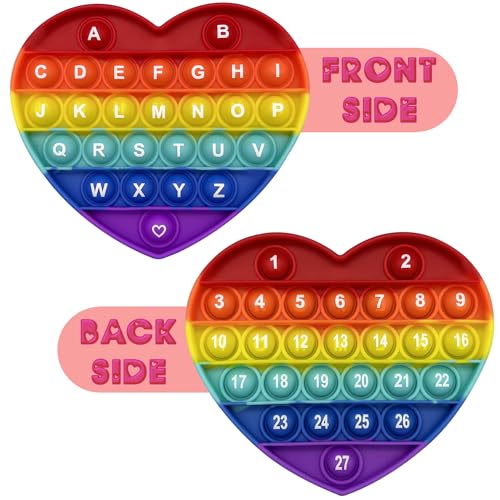 PETBSNVB Rainbow Heart Shaped Pop Bubble Valentines Fidget Toy with Letters and Numbers Xmas Gift Sensory Toy with Alphabets Kids Birthday Party Classroom Prize Stress Reliever - Image 1