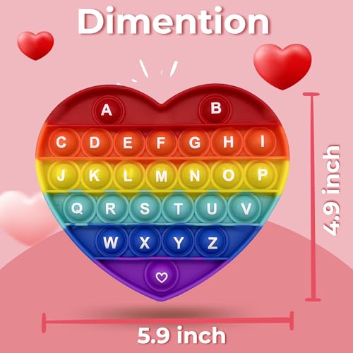 PETBSNVB Rainbow Heart Shaped Pop Bubble Valentines Fidget Toy with Letters and Numbers Xmas Gift Sensory Toy with Alphabets Kids Birthday Party Classroom Prize Stress Reliever - Image 5