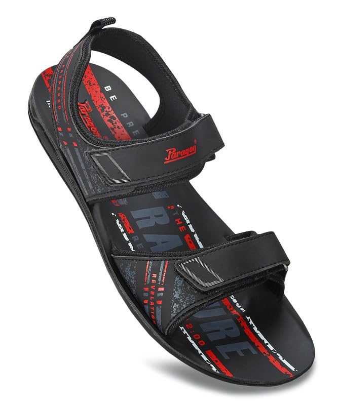 PARAGON Men's Stylish Outdoor Black Velcro Sandals | Comfortable for Daily Use | Casual, Durable & Lightweight With Cushioned Soles - Image 5