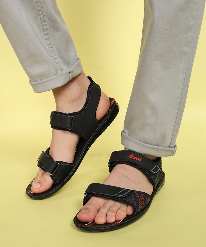PARAGON Men's Stylish Outdoor Black Velcro Sandals | Comfortable for Daily Use | Casual, Durable & Lightweight With Cushioned Soles - Image 4