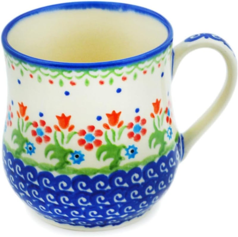 Polmedia Polish Pottery Authentic Polish Pottery Mug 13 oz in Spring Flowers Design Handmade in Bolesawiec Poland by Ceramika Bona  Certificate of Authenticity - Image 2