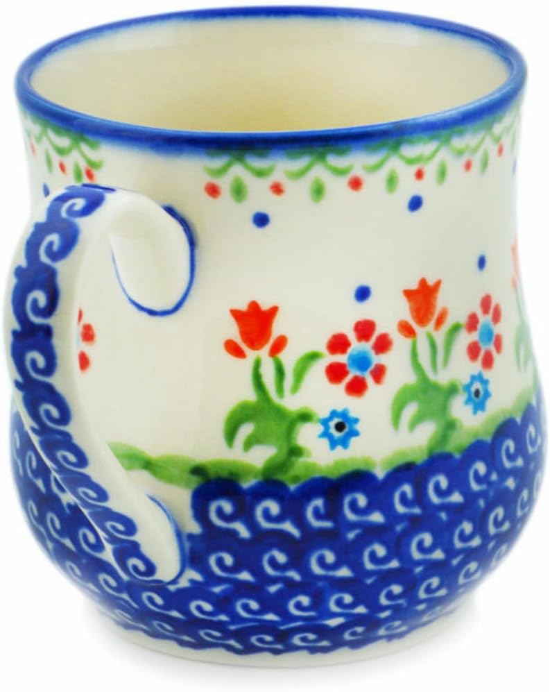 Polmedia Polish Pottery Authentic Polish Pottery Mug 13 oz in Spring Flowers Design Handmade in Bolesawiec Poland by Ceramika Bona  Certificate of Authenticity - Image 3