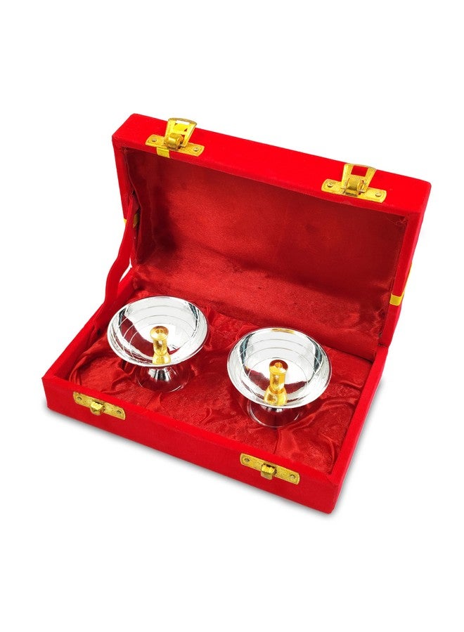 BENGALEN Diya Silver Plated with Red Velvet Gift Box Brass Piyali Dia Pooja Items Diwali Decoration Puja Gifts Handmade Oil Lamp Traditional Indian Deepawali Gift Items - Image 3
