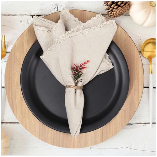 Bedding Craft Cloth Dinner Napkins Linen Flax Cotton 18x18 Set of 12 – Natural with Lace & Mitered Corners – Machine Washable Reusable Fabric Napkins for Weddings, Parties & Table Decorations - Image 2