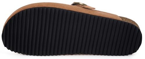 Intini Suede Leather Clogs for Men Womens Adjustable Buckle Cork Footbed Non-Slip Slippers Home Sandals Light Brown - Image 4