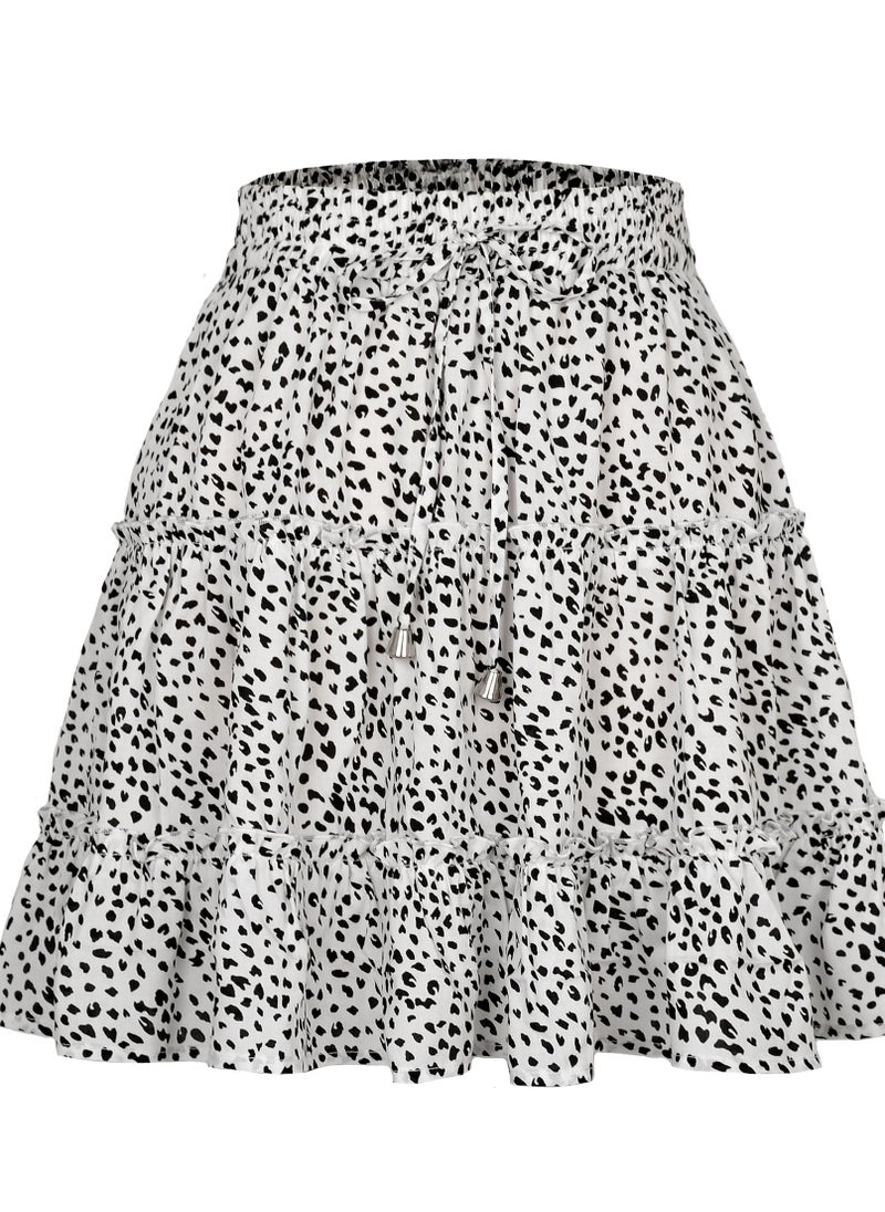 Loquat New Women's High-waisted Floral Half Skirt Peplum Printed A-Line Short Skirt 