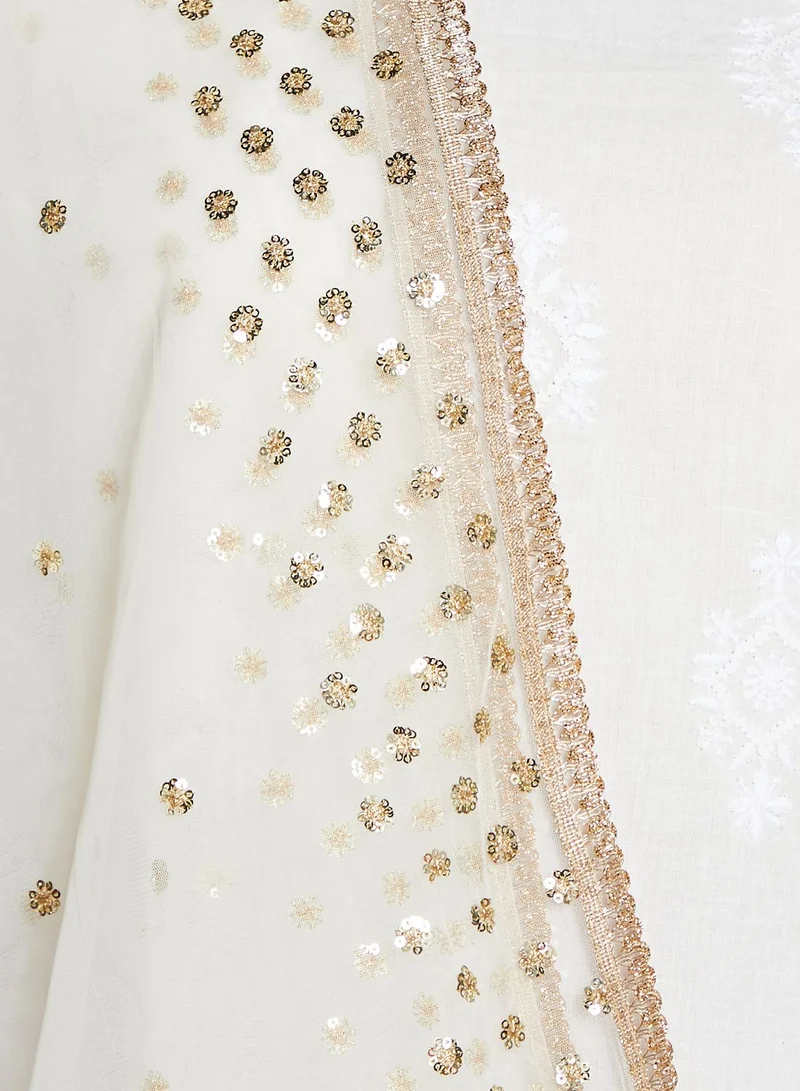 indya Sequin Embroidered Border Net Dupatta