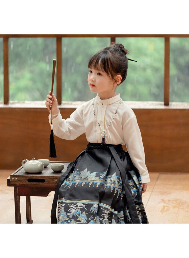 Cute Menghu Jiangshan Boys And Girls Hanfu Spring And Autumn Tang Suit Chinese Style Horse Face Skirt Black Horse Face Skirt 90 - Image 3