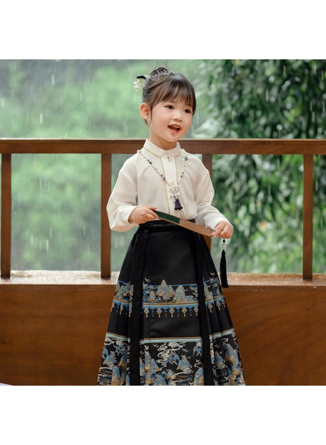 Cute Menghu Jiangshan Boys And Girls Hanfu Spring And Autumn Tang Suit Chinese Style Horse Face Skirt Black Horse Face Skirt 90 - Image 2