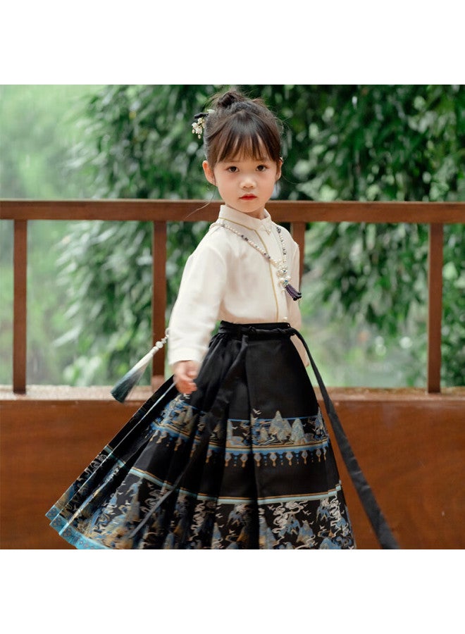Cute Menghu Jiangshan Boys And Girls Hanfu Spring And Autumn Tang Suit Chinese Style Horse Face Skirt Black Horse Face Skirt 90 - Image 1