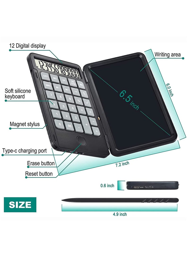 KASTWAVE Calculator, Basic Office Calculators with 6.5 Inch Writing Tablet and Pen, Rechargeable Multifunctional Foldable Portable Mute Calculator Notepad for Home School Meeting and Study  - Image 2