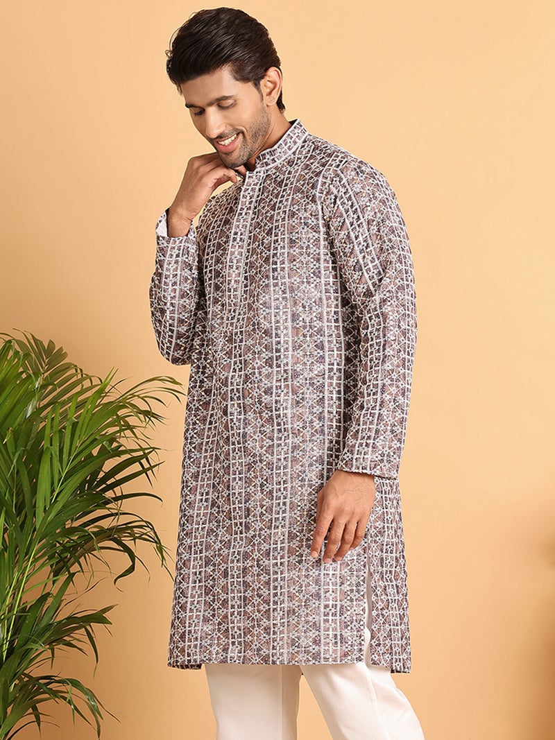 NOZ2TOZ Embroidered Coffee Kurta for Men - Image 2