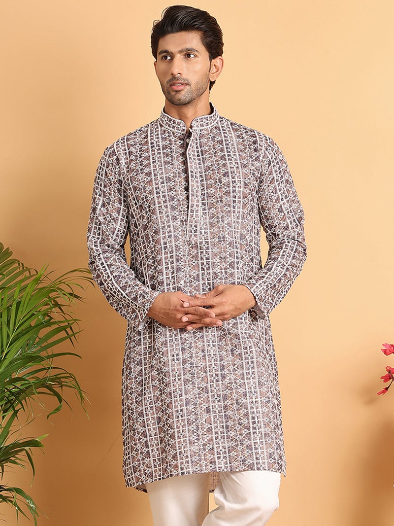 NOZ2TOZ Embroidered Coffee Kurta for Men - Image 5