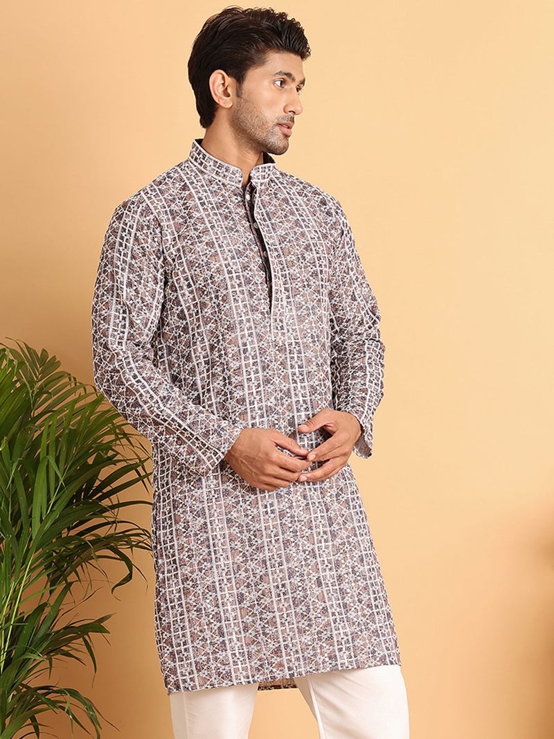 NOZ2TOZ Embroidered Coffee Kurta for Men - Image 4