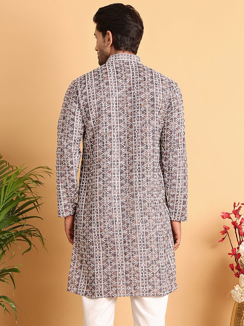 NOZ2TOZ Embroidered Coffee Kurta for Men - Image 3