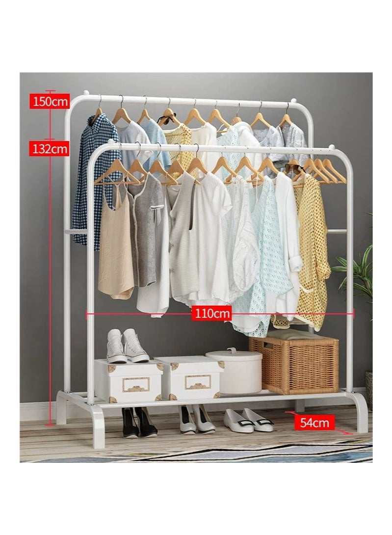 White double-pole hanger, single-layer storage, metal pole hanger, lengthened and firm type - Image 2