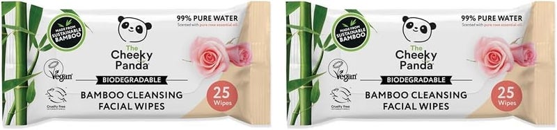 The Cheeky Panda Bamboo Facial Make Up Remover Wipes Sustainable Face Wipes Eye Makeup Remover Rose Scented Pack of 50 Face Wipes 99 Purified Water