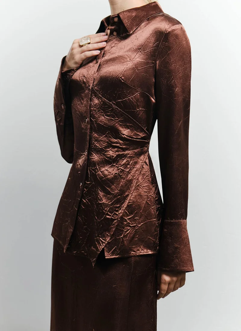 Lichi Fitted shirt in crinkled-effect fabric
