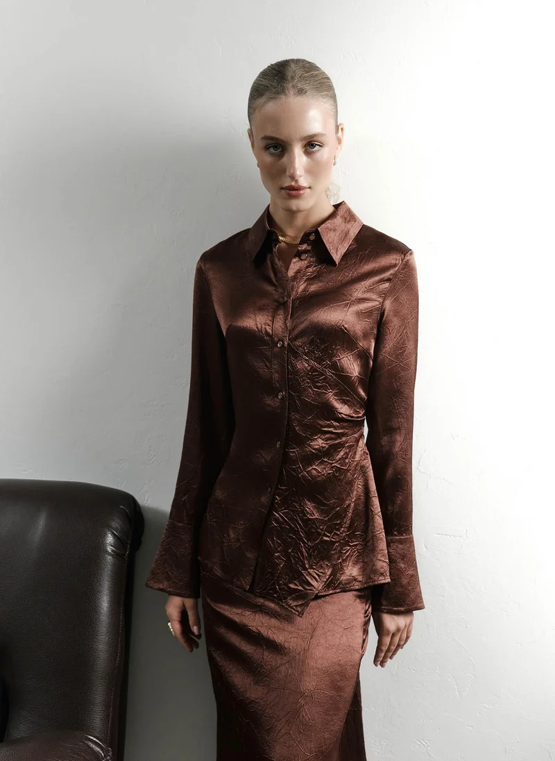 Lichi Fitted shirt in crinkled-effect fabric