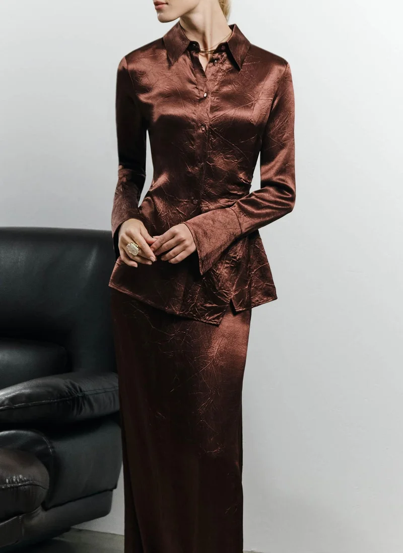 Lichi Fitted shirt in crinkled-effect fabric