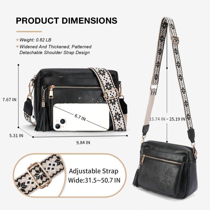 KITEVIUN Crossbody Bags for Women Trendy Leather Crossbody Purse Shoulder Handbags Butterfly Design - Image 4