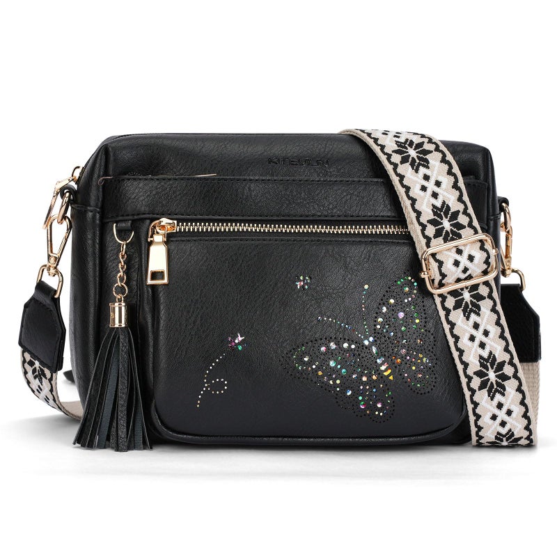 KITEVIUN Crossbody Bags for Women Trendy Leather Crossbody Purse Shoulder Handbags Butterfly Design - Image 1
