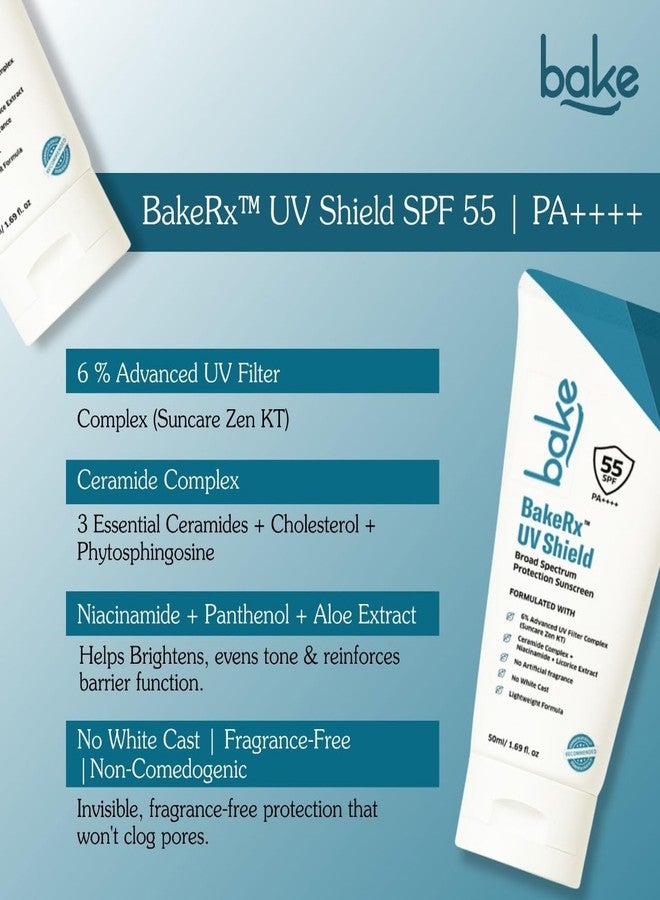 BAKE 6% Advanced UV Filter Broad Spectrum Sunscreen SPF 55 PA++++ with Suncare Zen KT | No Whitecast, Lightweight, Fragrance Free | With Ceramide Complex, Niacinamide, Licorice Extract – 50g - Image 2